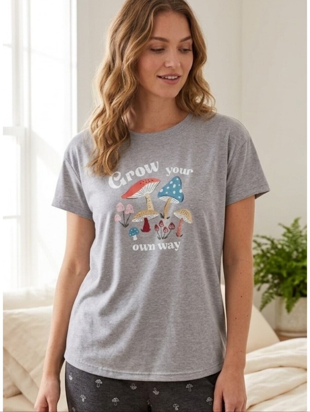 Joyspun Mushroom Graphic Pj top Gray Size  S (4/6)